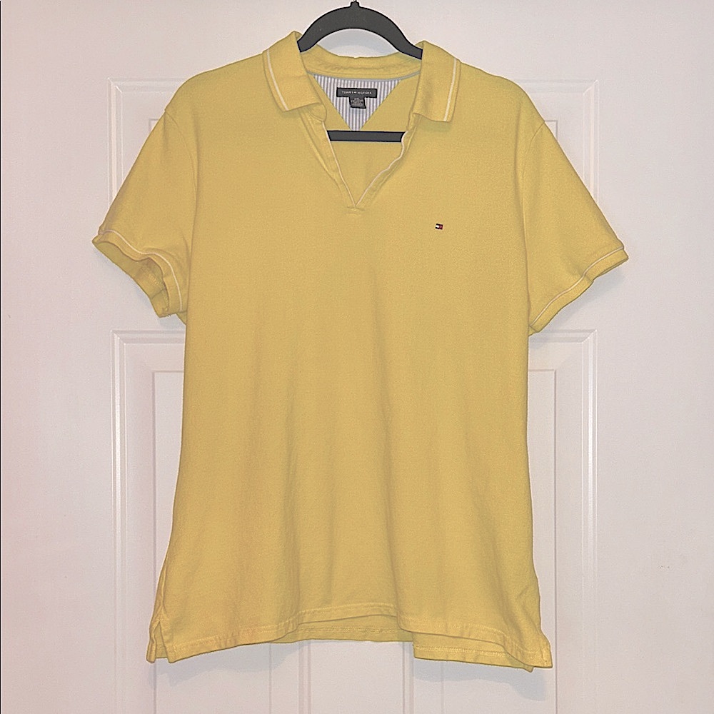 Tommy Hilfiger Polo Shirt 2XL Yellow/White Cotton Blend Preppy Golf Like New